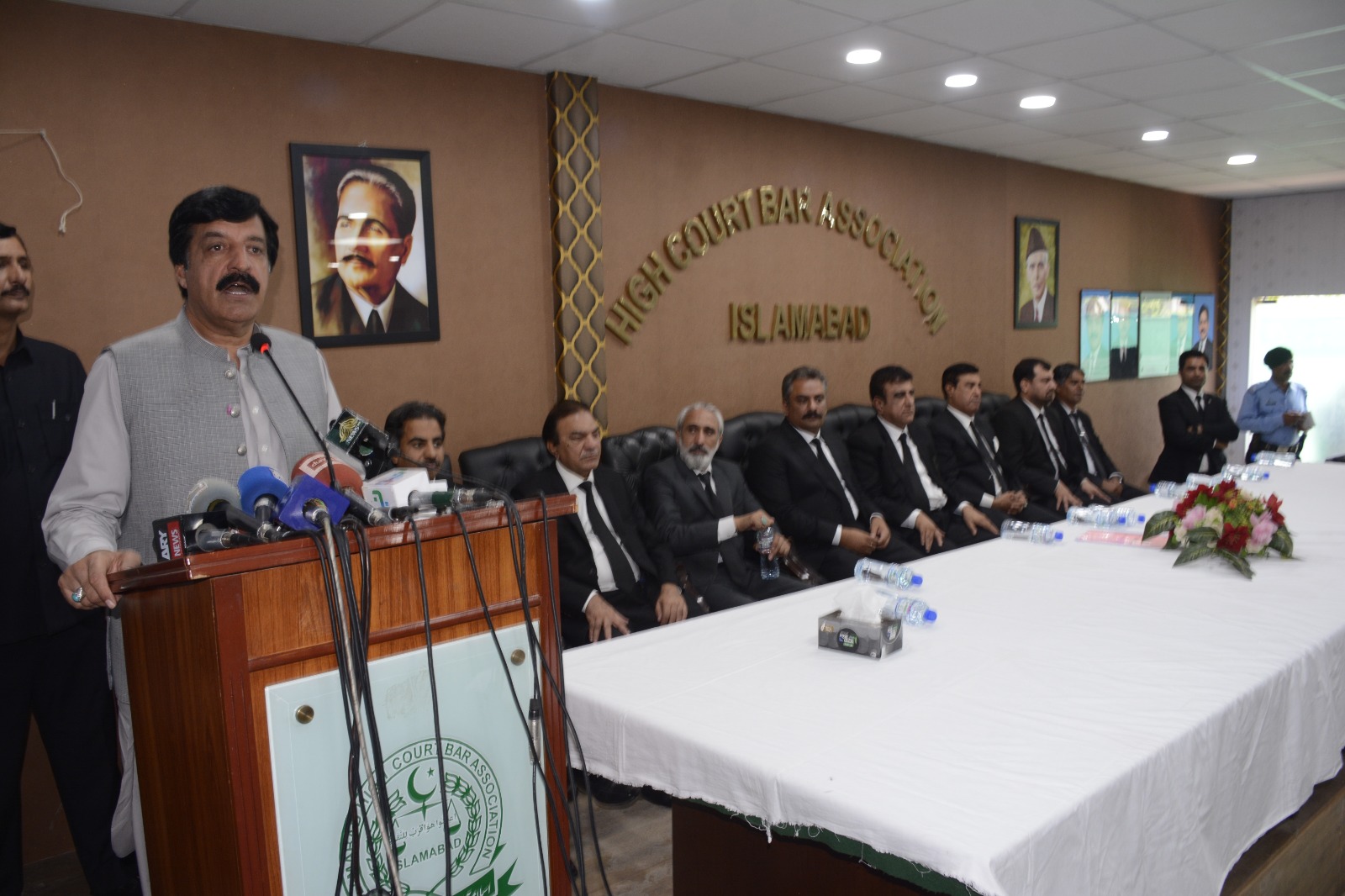 Zaildar Ahsan Shah, talking to the media
